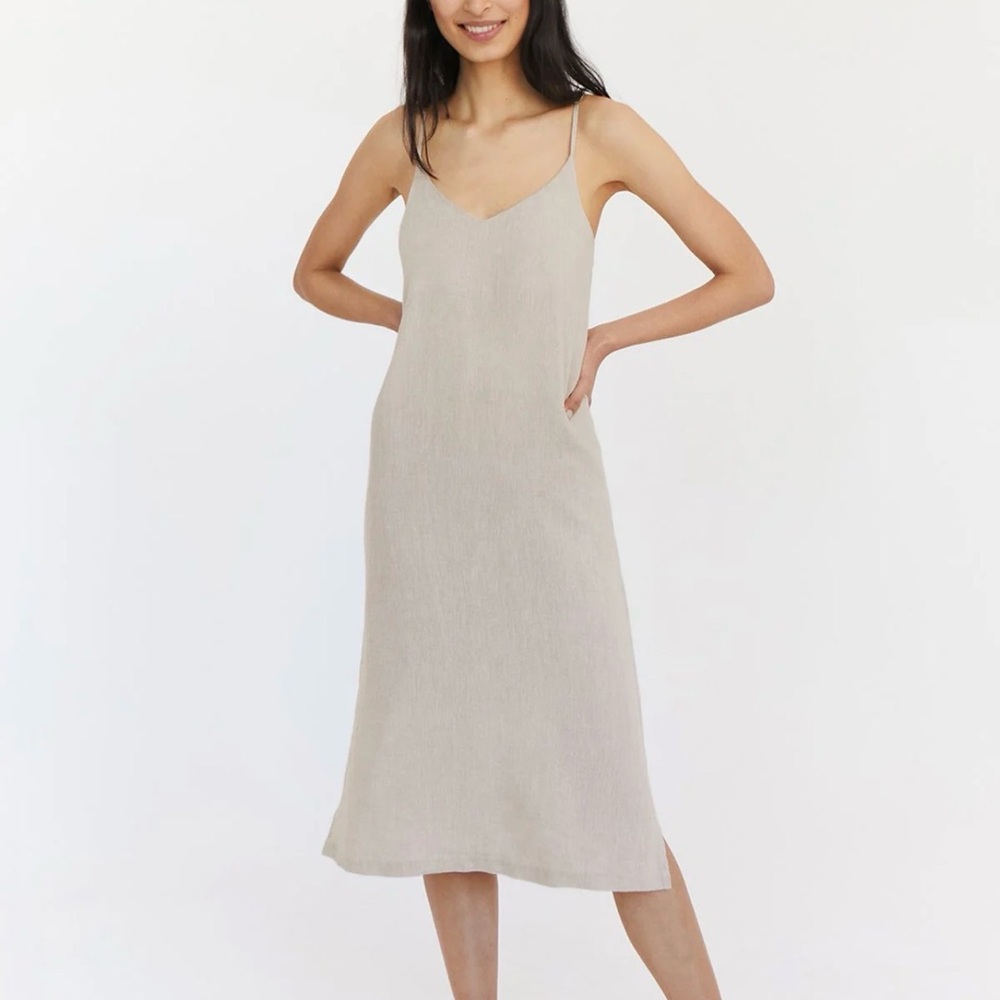 Slip Midi Dress in Light Beige - Minimal Spaghetti Strap